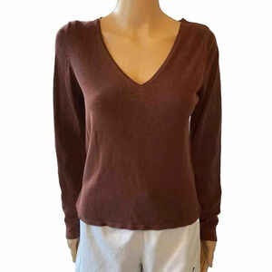 Banana Republic Stretch Brown Silk Blend Pullover Women's V Neck Knit Top Size M
